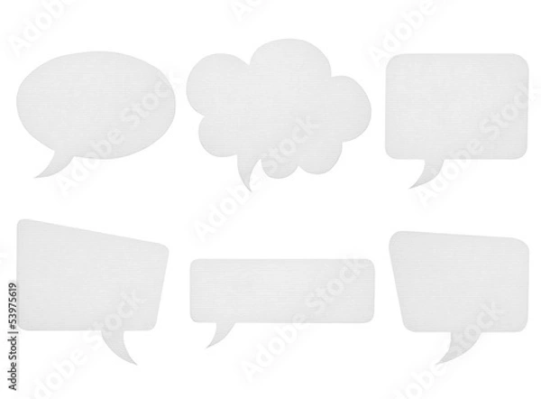 Fototapeta Collection of various paper speech bubbles on white