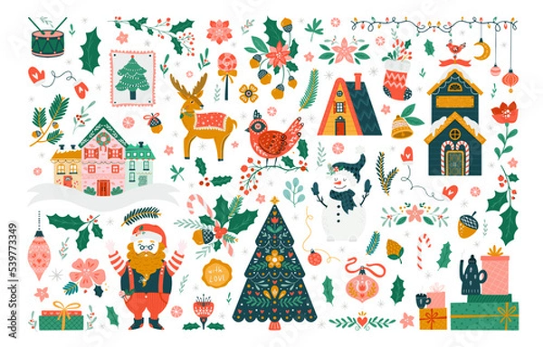 Obraz Merry Christmas cliparts collection isolated on background