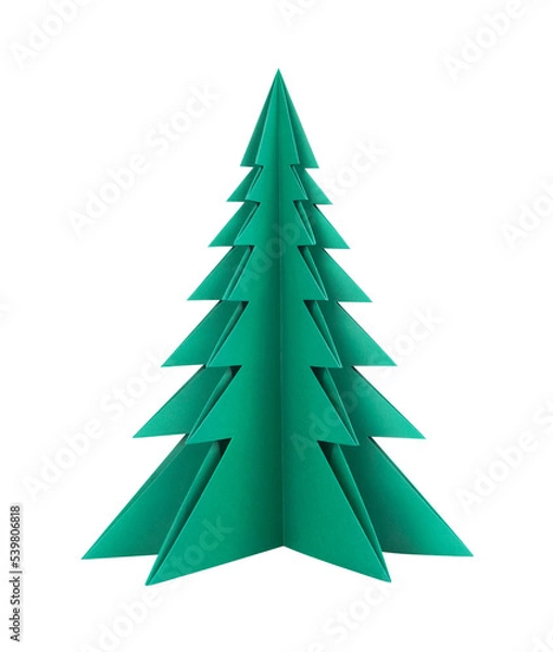 Fototapeta Green paper tree on a white background. Clipping patch
