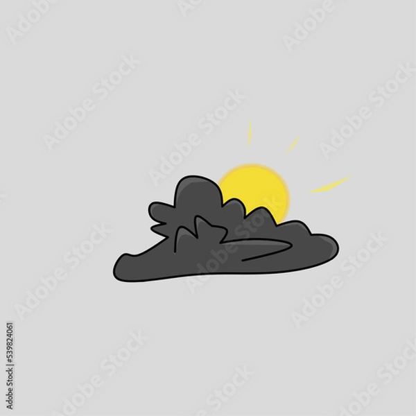 Fototapeta Weather icon vector illustration - sun with clouds in dark sky
