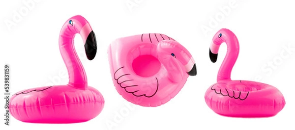 Fototapeta Flamingo icon. Pink pool inflatable flamingo for summer beach isolated on white background. Trendy summer concept.