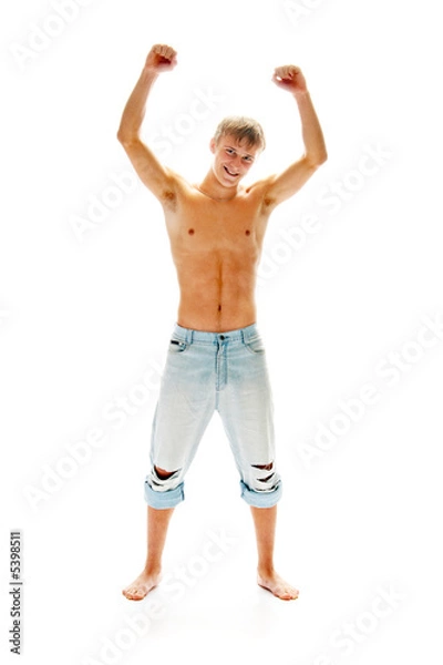 Fototapeta seductive man in jeans isolated on white background