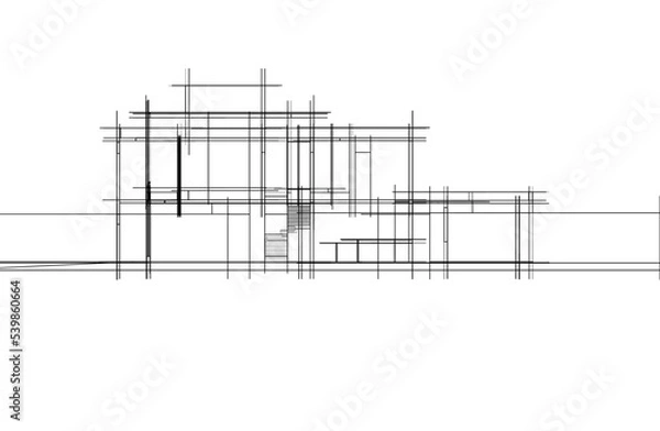 Fototapeta Linear architectural sketch of house 