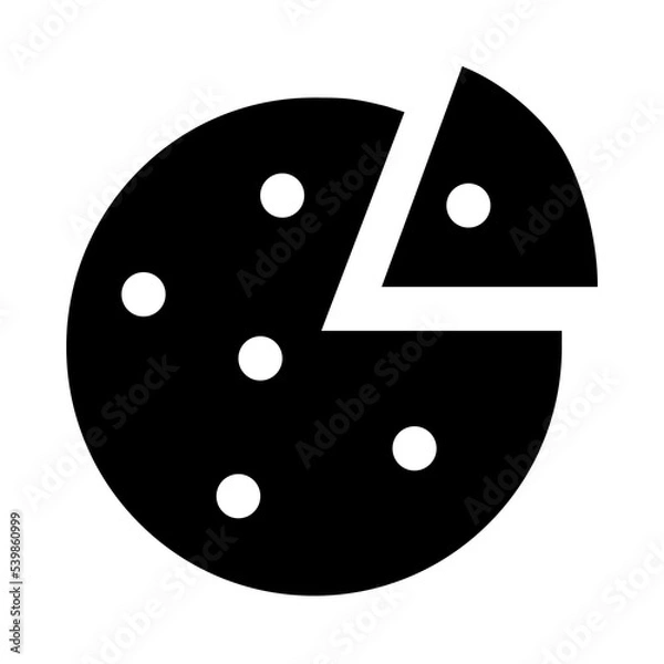 Fototapeta Icon round pizza with a cut piece in black on a white background