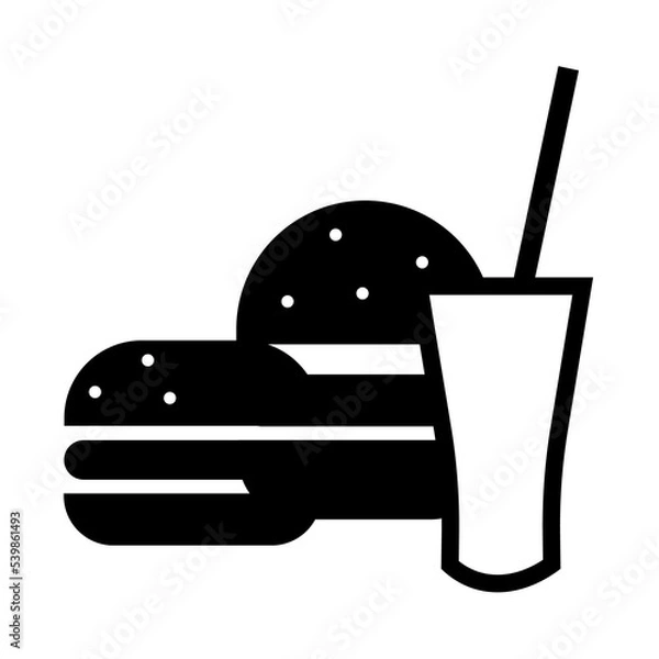 Fototapeta Burger icon with a drink in black color on a white background