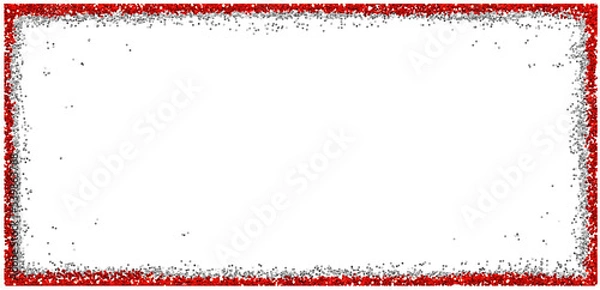 Obraz Red and silver white glitter textured frame approximately 10x5 inches, isolated stationary element for a wide range of projects. Abstract double boarded glitter sparkling particles for embellishment.