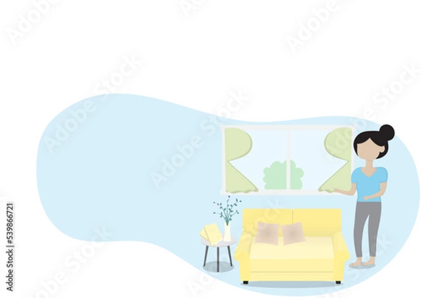 Fototapeta Vector set of how to take care yourself after contact with someone infected with the corona virus (COVID-19), Make the room well ventilated, Creative design vector illustration with empty space.