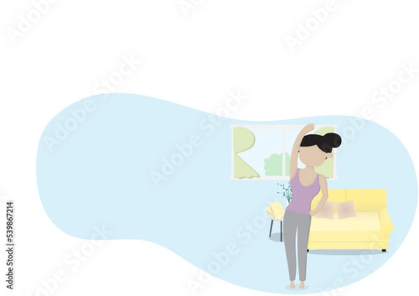 Fototapeta Vector set of how to take care yourself after contact with someone infected with the corona virus (COVID-19), Exercise at home to keep you in a good mental health, Creative design vector illustration.