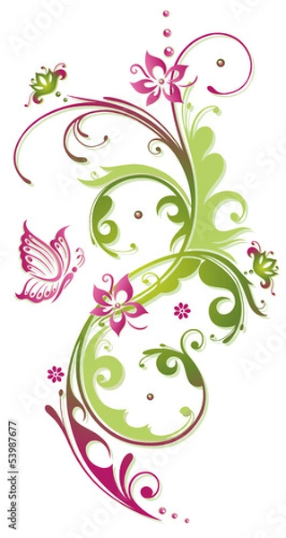 Obraz Ranke, Blumen, Blüten, Schmetterling, pink, grün