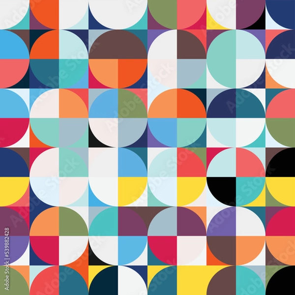 Fototapeta Geometric Circle shape Bauhaus pattern. Vector design and modern colorful art. Abstract Bauhaus design pattern. 