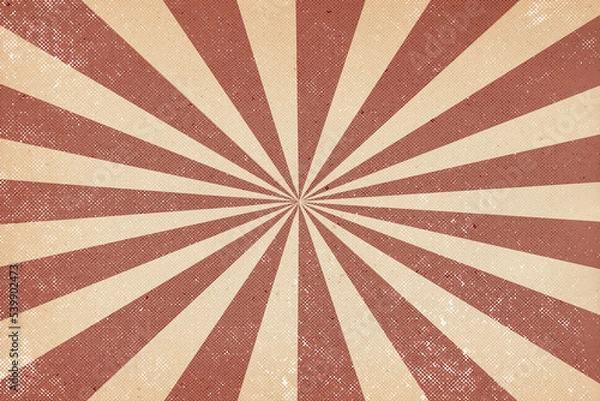 Obraz Retro circus grunge background with empty space on brown colorful stripes, radial pattern with sunbeam carnival background