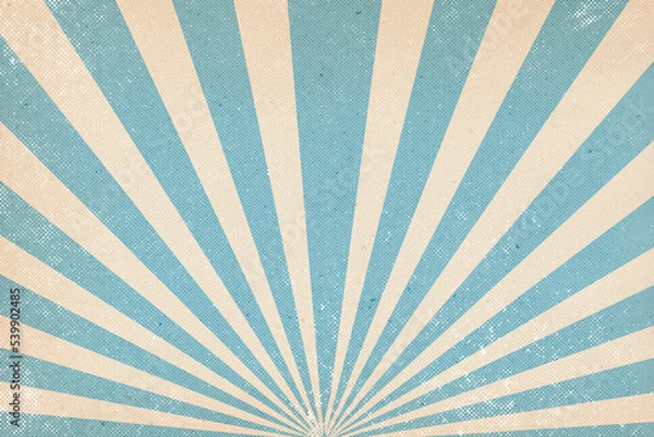 Fototapeta Retro circus grunge background with empty space on blue colorful stripes, radial pattern with sunbeam carnival background