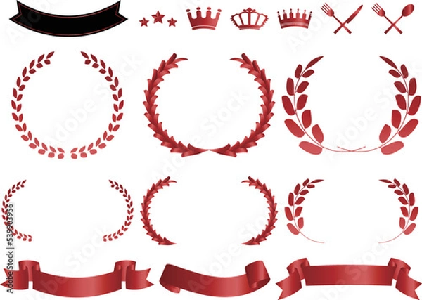 Fototapeta 月桂冠のフレーム6種と装飾セット　レッド