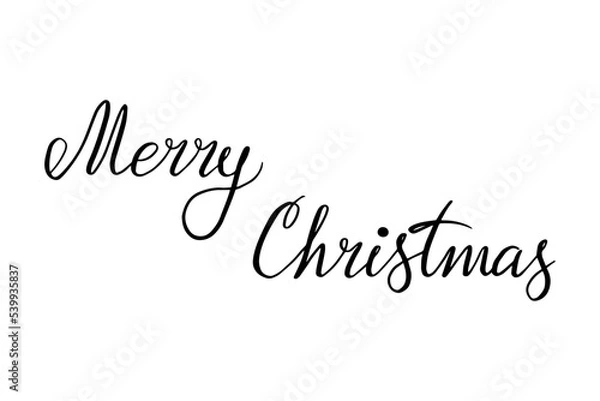 Fototapeta Merry Christmas. Handwritten congratulation text. Winter holiday wishes. Hand drawn vector illustration isolated on white.