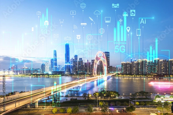 Obraz Image of 5g Internet of Things concept in Guangzhou, China