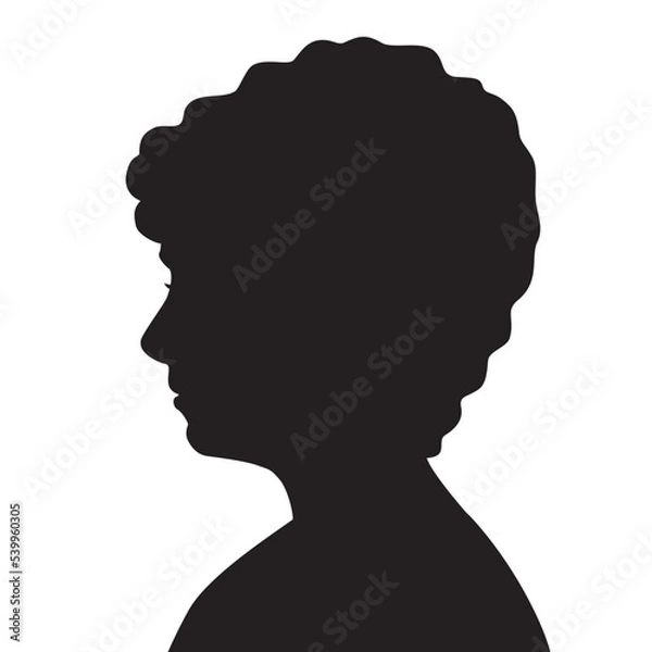 Obraz Black silhouette of a young man. Teenage boy with curly hair, side view. Contour, outline profile of a male head. Drawing isolated on a white background. Questionnaire graphic icon, logo, clipart