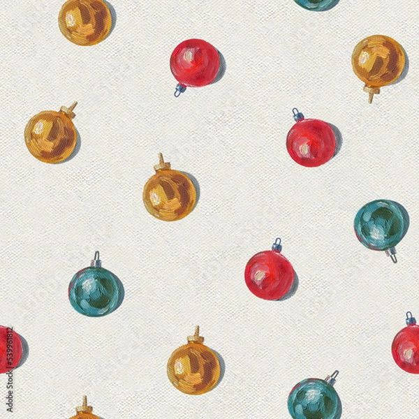 Obraz Retro Christmas Seamless Pattern. Christmas oil painting. Christmas tree toy pattern. Christmas retro background	
