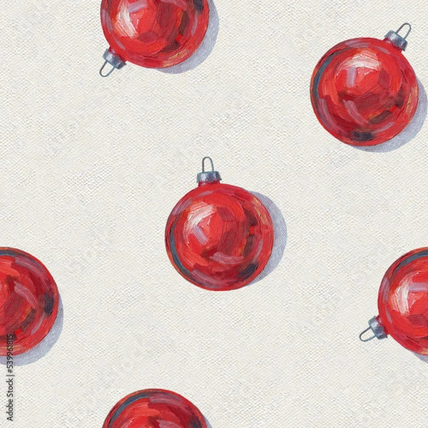Obraz Retro Christmas Seamless Pattern. Christmas oil painting. Christmas tree toy pattern.  Red ball. Christmas retro background	