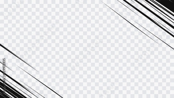 Obraz Abstract comic book flash explosion radial lines on transparent background. Vector illustration superhero design. Bright black light strip burst. Flash ray blast glow. Speed lines Manga frame. Anime