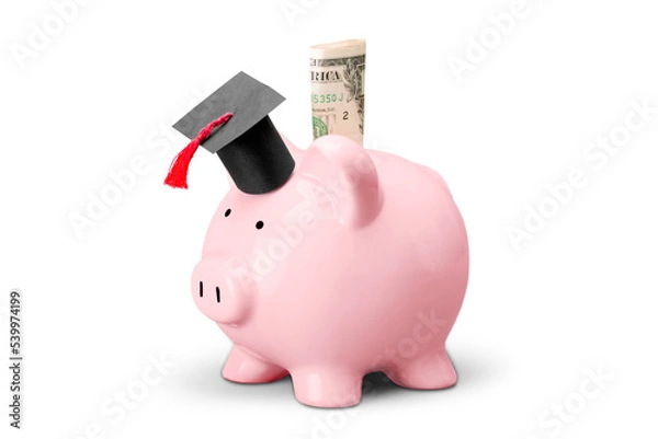 Fototapeta Piggy Bank with Mortarboard and Banknote