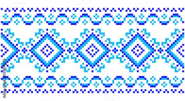 Obraz Embroidered good like old handmade cross-stitch ethnic Ukraine pattern. Ukrainian towel ornament, rushnyk called, vector.