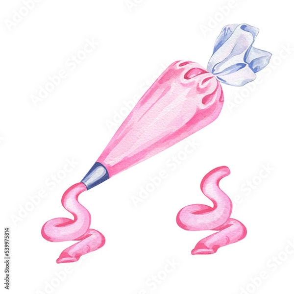 Obraz watercolor illustration for pastry chefs. pastry bag with cream or icing. kitchen design, menus and cards. for cafes, pastry shops and restaurants
