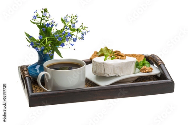 Fototapeta Breakfast with coffee, and cheese