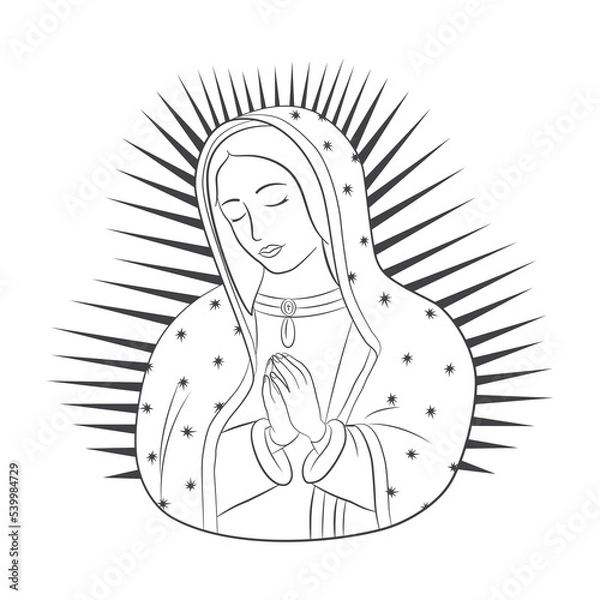 Fototapeta Our Lady of Guadalupe. Virgin of Guadalupe. Virgen de Guadalupe. Outline. Vector design.