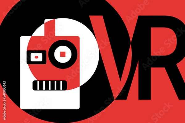 Obraz Artificial surprised robot with different eyes size. Text VR. Augmented reality - robotics. Stylish modern virtual reality illustration.