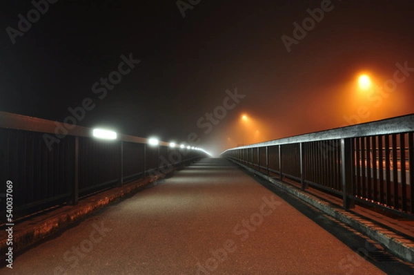 Fototapeta 夜霧に包まれた橋の歩道