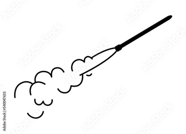 Fototapeta Launch of a combat ballistic missile. Arsenal of the military industrial complex. A cruise missile is flying. The silhouette of a missile used by belligerents in conflict situations.