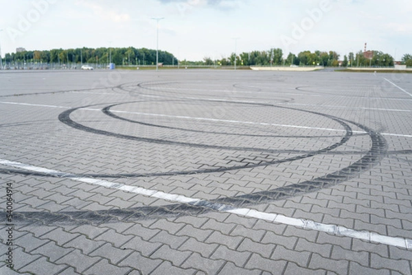 Fototapeta black marks from drift car tires