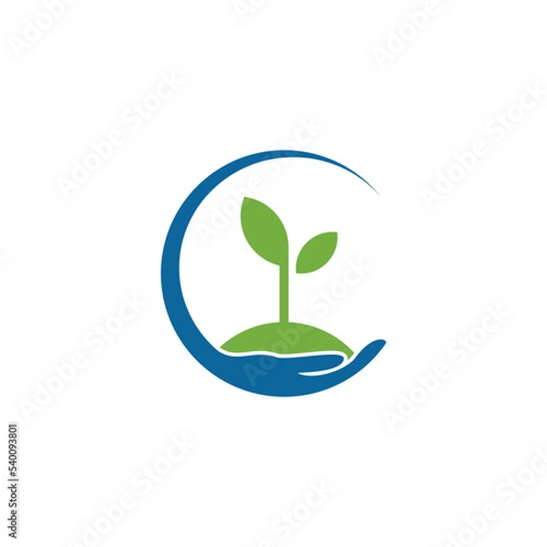 Obraz logo design for plant nursery, organic farming, christian organization. Tiny mustard plant emerging from seed.