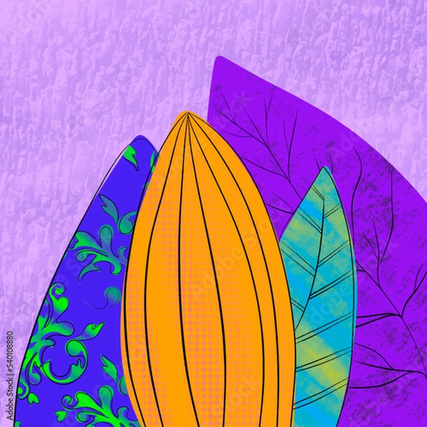 Fototapeta leaves of different colors with black outline natural abstraction