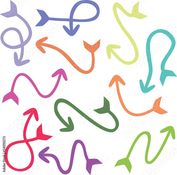 Fototapeta Collection of arrow element, vector design with hand drawn style.