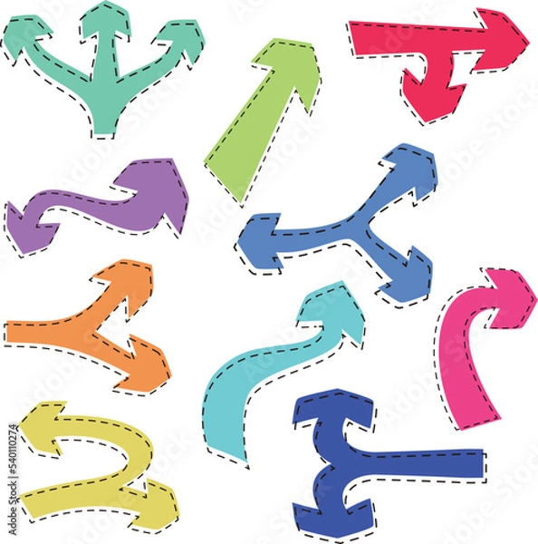 Fototapeta Collection of arrow element, vector design with hand drawn style.