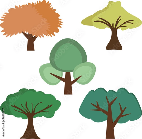 Fototapeta Collection of tree element, plant decoration illustration.