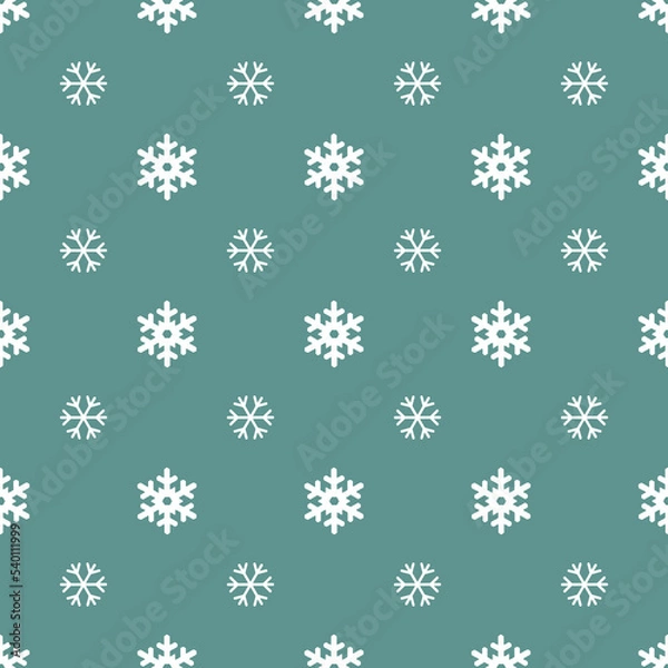 Fototapeta Holiday winter seamless pattern with many white snowflakes for Christmas and New Year. Endless repeating pattern as wallpaper, fabric print, surface texture, package or gift paper.