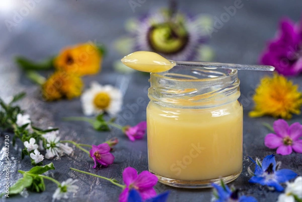 Fototapeta A variety of bee products. Honey, pollen, propolis, Apitherapy. Healthy products made by bees.