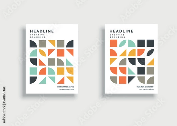 Obraz Geometry orientation vector business presentation set mock-up pattern. Company branding pattern covers design layout bundle, poster, annual report, and geometric concept cover. Minimalistic retro.