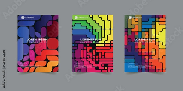 Fototapeta Set of colorful geometric cover designs. Maze style