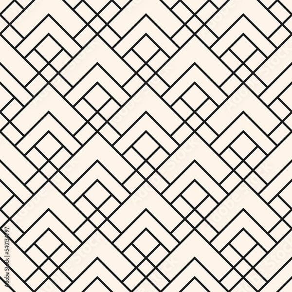 Fototapeta Geometric squares pattern. Vector abstract seamless texture with lines, square grid, diamond shapes, rhombuses. Simple modern black and white background. Repeat monochrome geo design for print, decor
