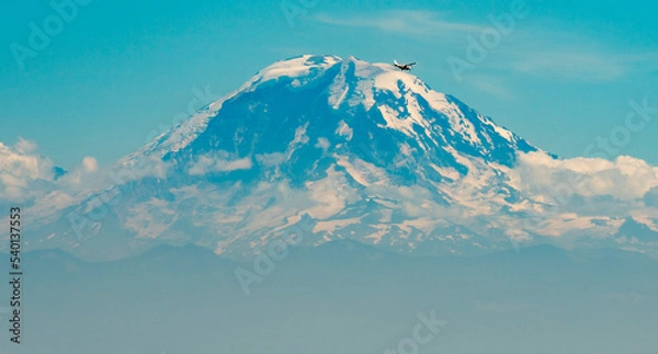 Obraz Airplane passing by Mount Rainier from Seattle