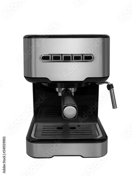 Obraz Espresso machine, cappuccino machine, highlighted on a white background. Automatic stainless steel coffee maker. Appliances. Electric Coffee Maker