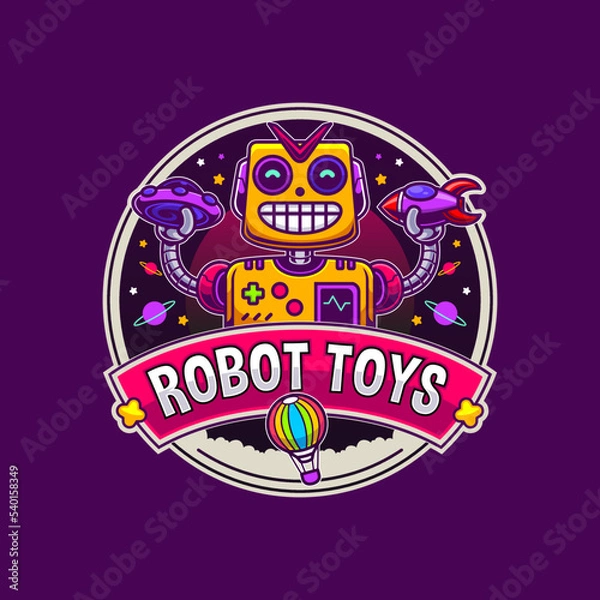 Fototapeta illustration of robot and toys badge 