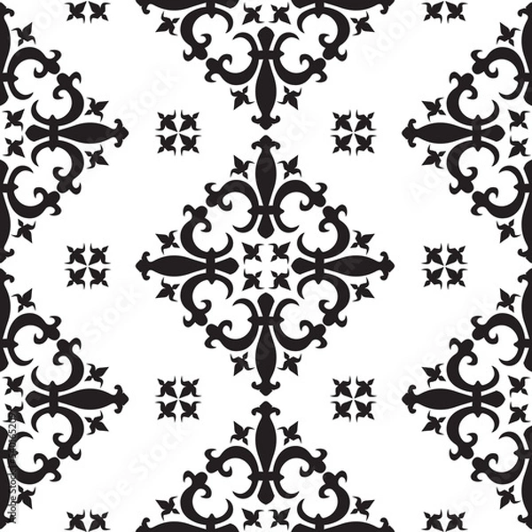 Fototapeta シームレスの紋章の背景イラスト、ベクター画像、ビンテージ、クラシック、レトロ、伝統、欧州、白黒