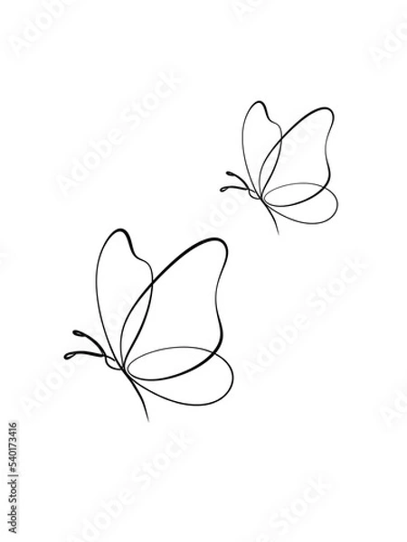 Obraz Butterflies are drawn in single line art style. Tattoo art. Printable art.
