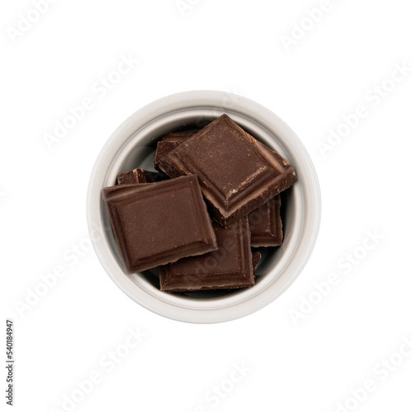 Fototapeta Chocolate. Isolated. Cake ingredients collection. In a bowl. Top view. Transparent background.