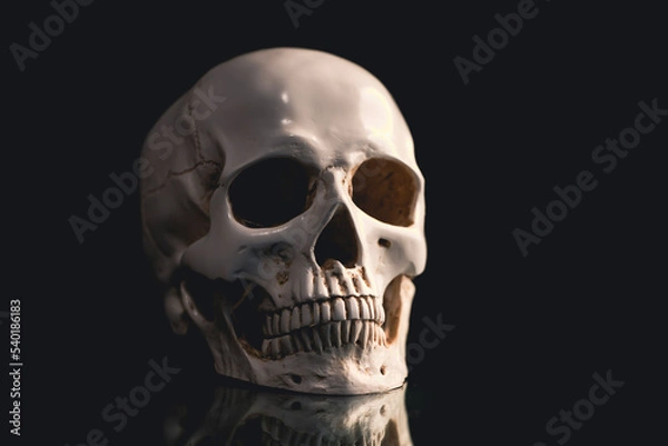 Obraz Human skull on a black background.
