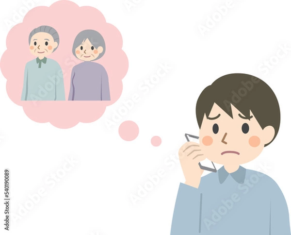 Fototapeta 高齢な親の安否確認の為に電話する